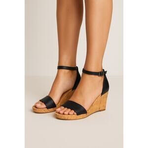 Naturalizer Black Faux Leather Cork Wedge Sandals Women’s Size 7 NWOT